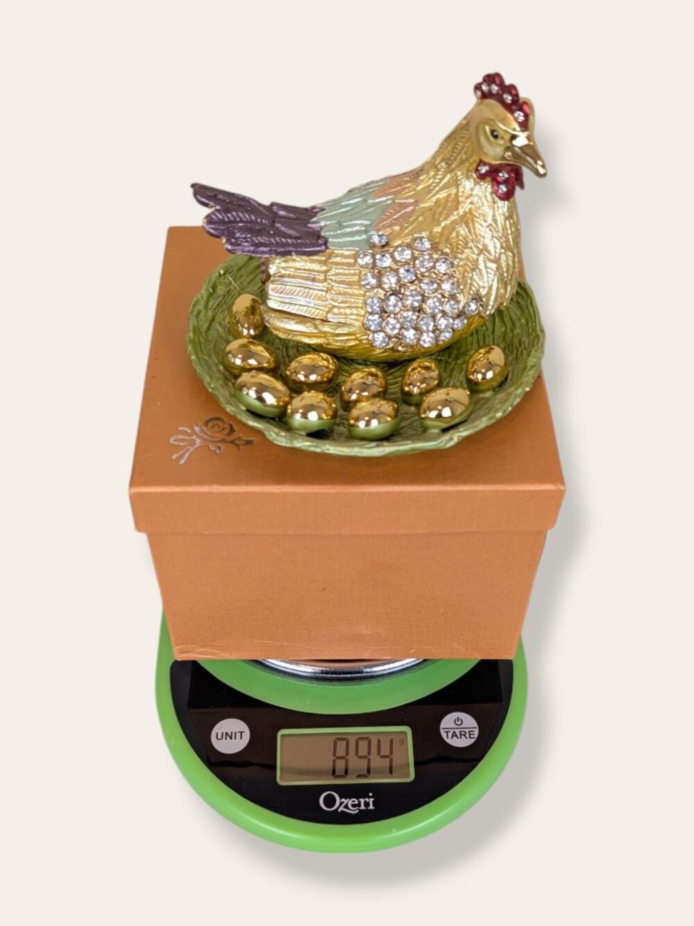 Large Metal Enamelled Hen Trinket Box - Picture 8 of 9